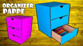 Schubladen für den Schreibtisch basteln Organizer aus Pappe  cardboard smart drawer chest DIY [upl. by Arayt]