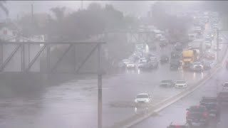 Flooding stops traffic on I15 North off of I5 near 32nd St [upl. by Assilana]