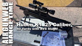 Huben K1 25 Caliber SemiAutomatic Hammerless PCP  AVS Slugs at 50 Yards [upl. by Annaitsirhc]