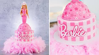 HI BARBIE Barbie The Movie CAKE  Fluffy DIY Cake Stand Super Easy [upl. by Llecram]