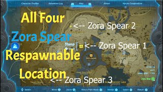 All 4 Zora Spear respawnable location in tears of the kingdom [upl. by Haeluj159]