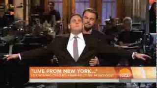 Leo DiCaprio gives Jonah Hill Titanic style hug on SNL [upl. by Mastrianni]