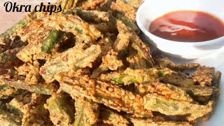 Crunchy okra chips  lady finger kurkuri chips  bhindi chips [upl. by Jaddo136]