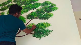 How To Make Beautiful Tree wall painting [upl. by Morrell753]