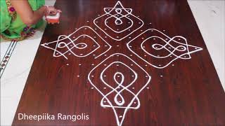 melikala muggulu designs  simple sikku kolam with 13 to 1 dots  friday rangoli designs [upl. by Neilla]