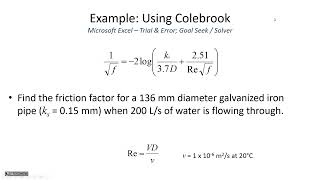 DarcyWeisbach friction factor Jain Colebrook pipe diameter sizing  CE 331 Class 4 18 Jan 2023 [upl. by Nibram303]