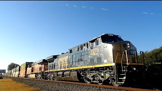 Rare foreign power as CSX 7276 amp BNSF 7248 lead 24A Thru Warner Robins Georgia 11623 [upl. by Harv]