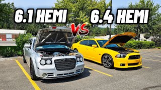 How much faster is a 64 Hemi vs 61 Hemi Chrysler 300 SRT8 vs Charger SRT8 SuperBee [upl. by Jamin]