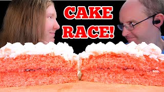 ASMR STRAWBERRY CAKE RACE MUKBANG EATING SOUNDS [upl. by Einahpetse91]