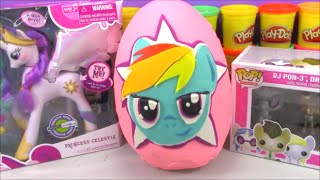 Giant My Little Pony Surprise Egg Play Doh Rainbow Dash with Hello Kitty and Disney Frozen [upl. by Massie]