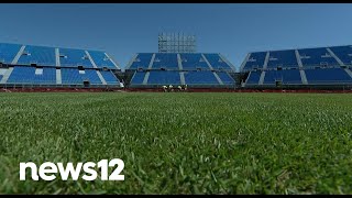 Exclusive look at field and stadium built for Cricket World Cup at Eisenhower Park on LI  News 12 [upl. by Ecnerwaled]