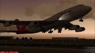 Boeing 747400 PMDG QANTAS take off crosswind with Ground Operation fs2004 HD [upl. by Yrac615]