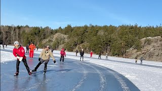 Ice skating on frozen lake in Stockholm Sweden Virtual winter experience Källtorpssjön Hellas [upl. by Cobbie]