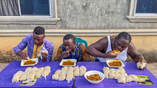 Fufu Eating Competition  3 men vs 39 wraps of fufu  Oji is back [upl. by Burny]