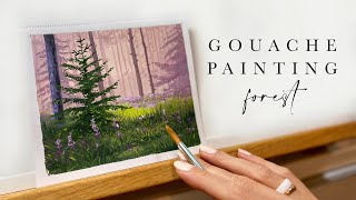 How to draw forest with gouache  Paint with me beautiful forest [upl. by Waers]