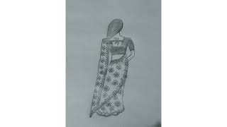 How to draw girl backside in sareepencil sketch for beginners girl drawing very simple saree art [upl. by Hortensia]