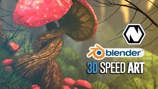 Blender  Natron  3D Speed Art  The Mushroom Forest [upl. by Jenkel]