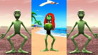 Dame tu cosita beach VS Funny alien VS Alien dance VS Green alien challenge dametucosita [upl. by Aimahc]