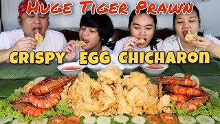 Crispy Egg Chicharon  Buttered Garlic Huge Tiger Prawn  Lettuce Pipino Tomato Pinoy Mukbang [upl. by Apollo]