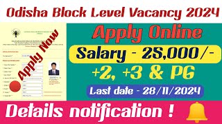 Odisha Block Level Job Notification 2024  Odisha Gram Panchayat Level Job  Odisha Govt Job [upl. by Yud]