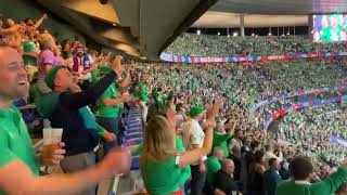 Ireland celebrate win over Scotland with Zombie The Cranberries Stade de France Paris 7102023 [upl. by Ueihtam]