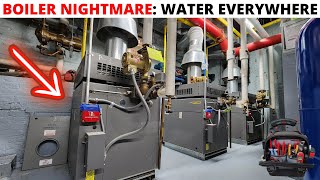 HVAC Commercial LAARS Boiler NIGHTMARE Water All Over The Floor Boiler Not HeatingLeaking Water [upl. by Akiram981]