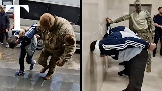 Moscow terror attack Blindfolded suspects taken for interrogation [upl. by Ferriter]