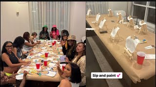 Deiondra Sanders throws a bib themed sip and paint with her family [upl. by Nanah]