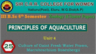 25 BSc 36  Principles of Aquaculture  Unit 4  Culture of Gaint Fresh Water Prawn [upl. by Libbie]