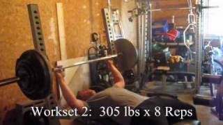 305 lbs x 2 x 8  Ed Coan Bench Press Program  Week 3 at 225 lbs [upl. by Milburt]