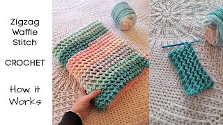 Zigzag Waffle Crochet Stitch  How this Stitch Works  Pattern Link in Description [upl. by Ver580]