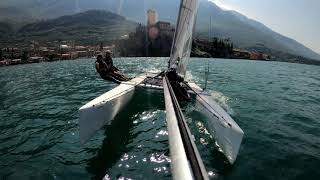 Nacra Inter 20 Campione Univela  Lake Garda 2020 4K60 GoPro 8 Catamaran sailing [upl. by Whitson]