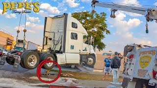 Steering Wheel Holder CRASHES Semi on Concrete Pole [upl. by Mcclenon]