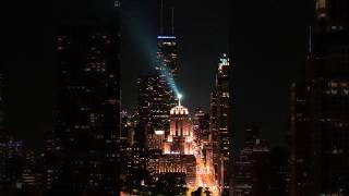 Flying DJI drone over chicago downtown during nighttime drone chicago downtown [upl. by Derwon]