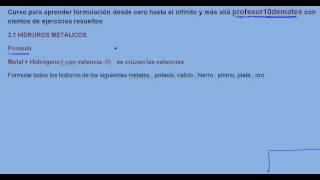 Formulación inorgánica 05 Hidruros metálicos fórmula [upl. by Pontone]