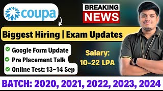 Coupa Biggest Hiring Test amp Interview Date Update  Early Career Program  Salary 1022 LPA [upl. by Rana294]