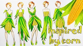 РИСУЕМ ЭСКИЗЫ ОДЕЖДЫ вдохновение КУКУРУЗА  Fashion illustration speedpaint [upl. by Hamimej290]