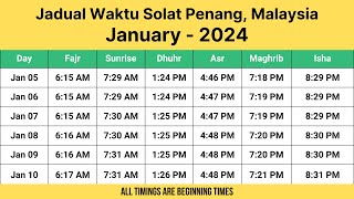 Penang Prayer Times January 2024  Jadual Waktu Solat Penang Malaysia [upl. by Suiradal878]