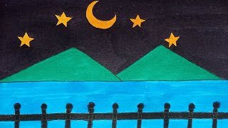 How to draw easy night scenery  Draw amp Color Tutorial [upl. by Karney317]