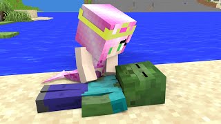 Zombie Boy and Mermaid Part 2 4 Episodes  Minecraft Animation [upl. by Seale987]