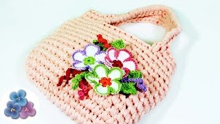 How to Crochet a Bag with Flowers Crochet Patterns DIY Purse Mathie [upl. by Ennagem684]