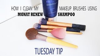 HOW TO CLEAN MAKEUP BRUSHES USING MONAT RENEW SHAMPOO [upl. by Aloke]