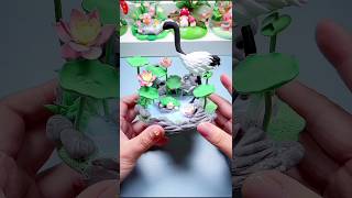 Clay Tutorial  Lotus Pond Crane Clay Mini Flower  Miniature Flowers  shorts shortvideo art [upl. by Ixel435]