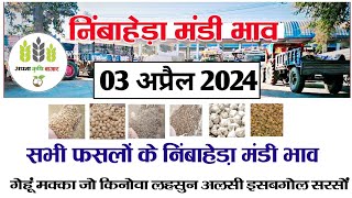 आज 03 अप्रेल 2024 के सभी फसलों के निंबाहेड़ा मंडी भावNimbahera mandi bhav today 03 April 2024 [upl. by Aihseyn]