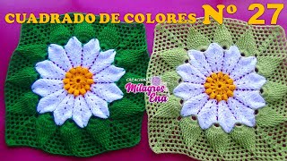 Como tejer el Cuadrado o muestra de colores N° 27 a crochet para colchas y cojines paso a paso [upl. by Asilana]