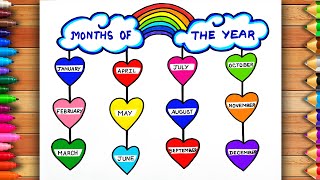 Months of the Year Chart  12 Months of Year Drawing  Months Name Drawing  Easy Months Name Chart [upl. by Nessi]