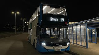 First day in service Stagecoach in fife Enviro 400EV 80000 SC74 ZEB Service19 [upl. by Ahsratal552]