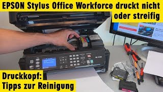 Epson Drucker Stylus Workforce druckt nicht oder streifig  Tipps Druckkopf reinigen [upl. by Finkelstein]