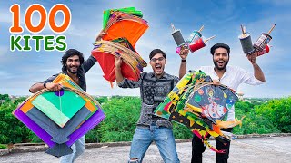 Flying 100 kites Challenge  100 पतंग से कितनी पतंग काट पाएंगे Interesting Results [upl. by Derreg]