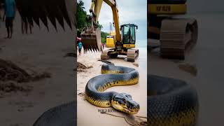 Wow Amazing  Excavator Catches Giant Anaconda Snake On The Beach animals anaconda wildlife [upl. by Metsky749]